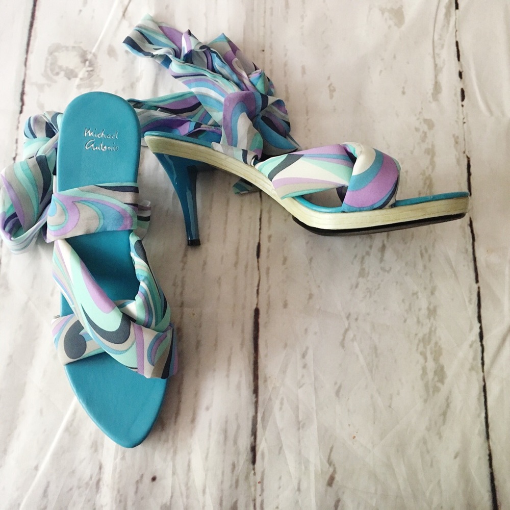 Y2K Michael Antonio Lace Up Ankle Sandals Heels Size 8.5